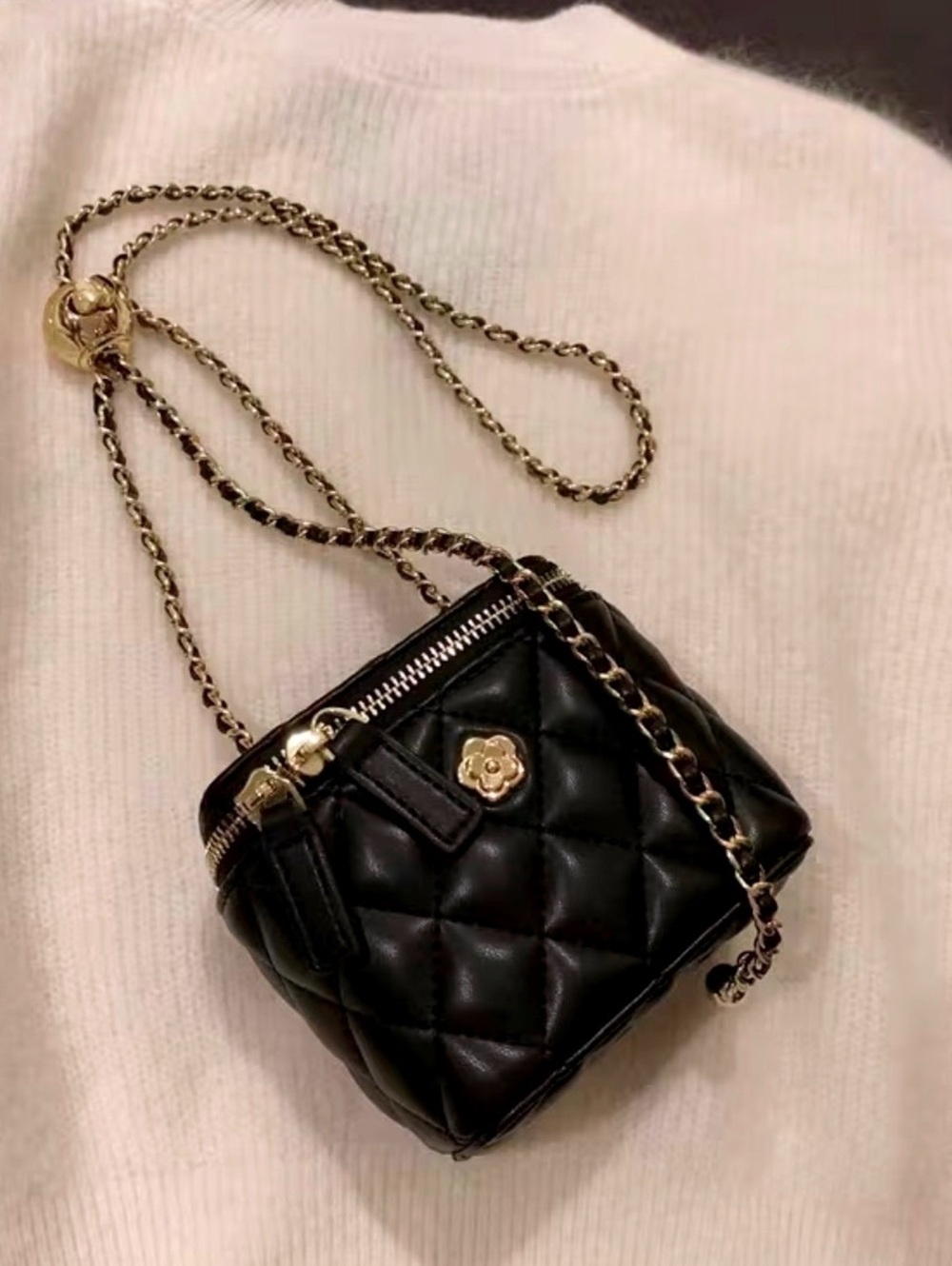 New -Elegant -Faux Leather Quilted Mini Crossbody Bag -Black
